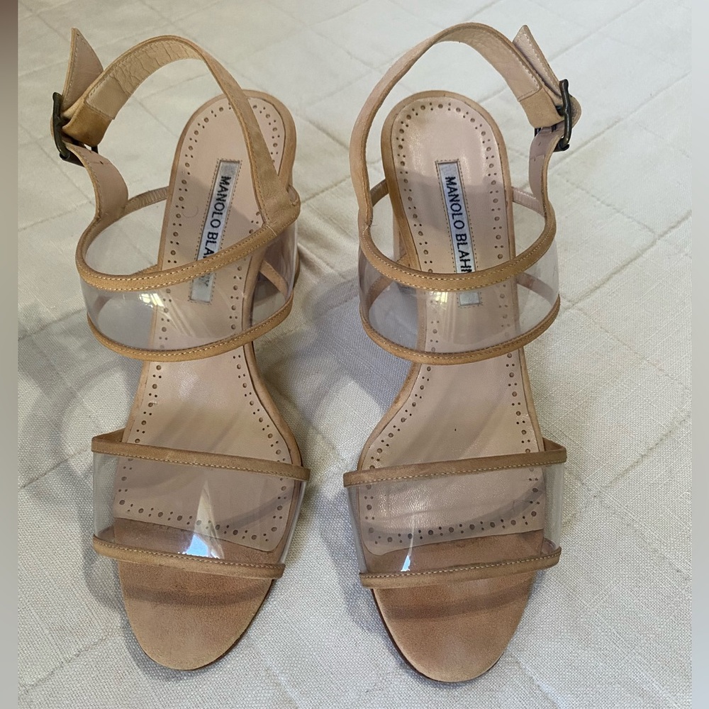 Manolo Blahnik Nude Clear Strap Sandals - Picture 1 of 7